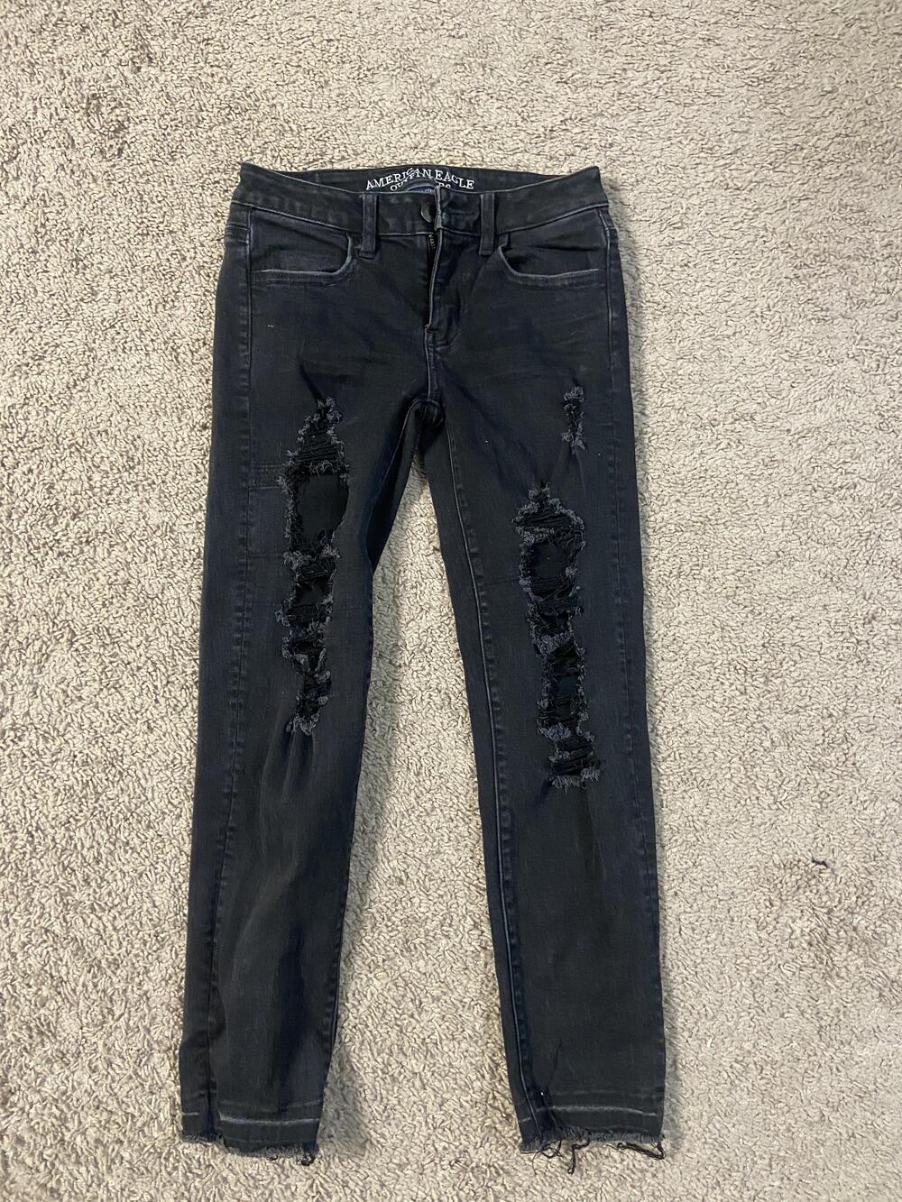 American Eagle Jeans Womens 0 Black Super Stretch Skinny Distressed Denim X